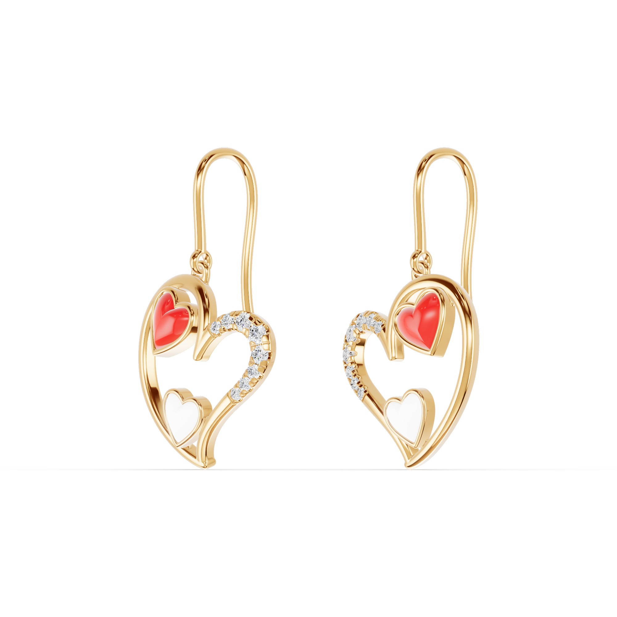 Duet Pavé Heart Earrings – Red & White