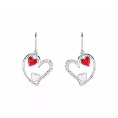 Duet Pavé Heart Silver Earrings – Red & White