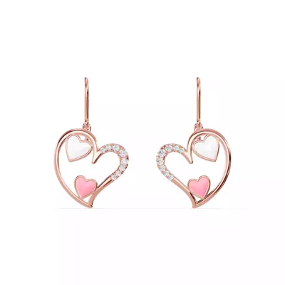 Duet Lab Pavé Heart Earrings – White & Pink