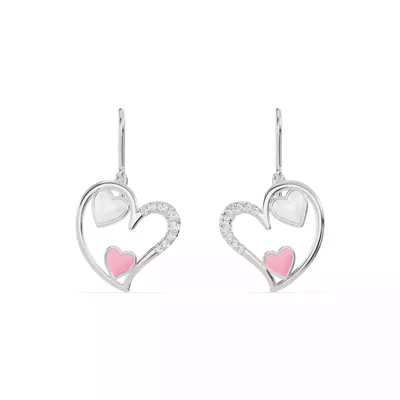 Duet Pavé Heart Earrings – White & Pink