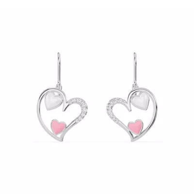 Duet Lab Pavé Heart Silver Earrings – White & Pink