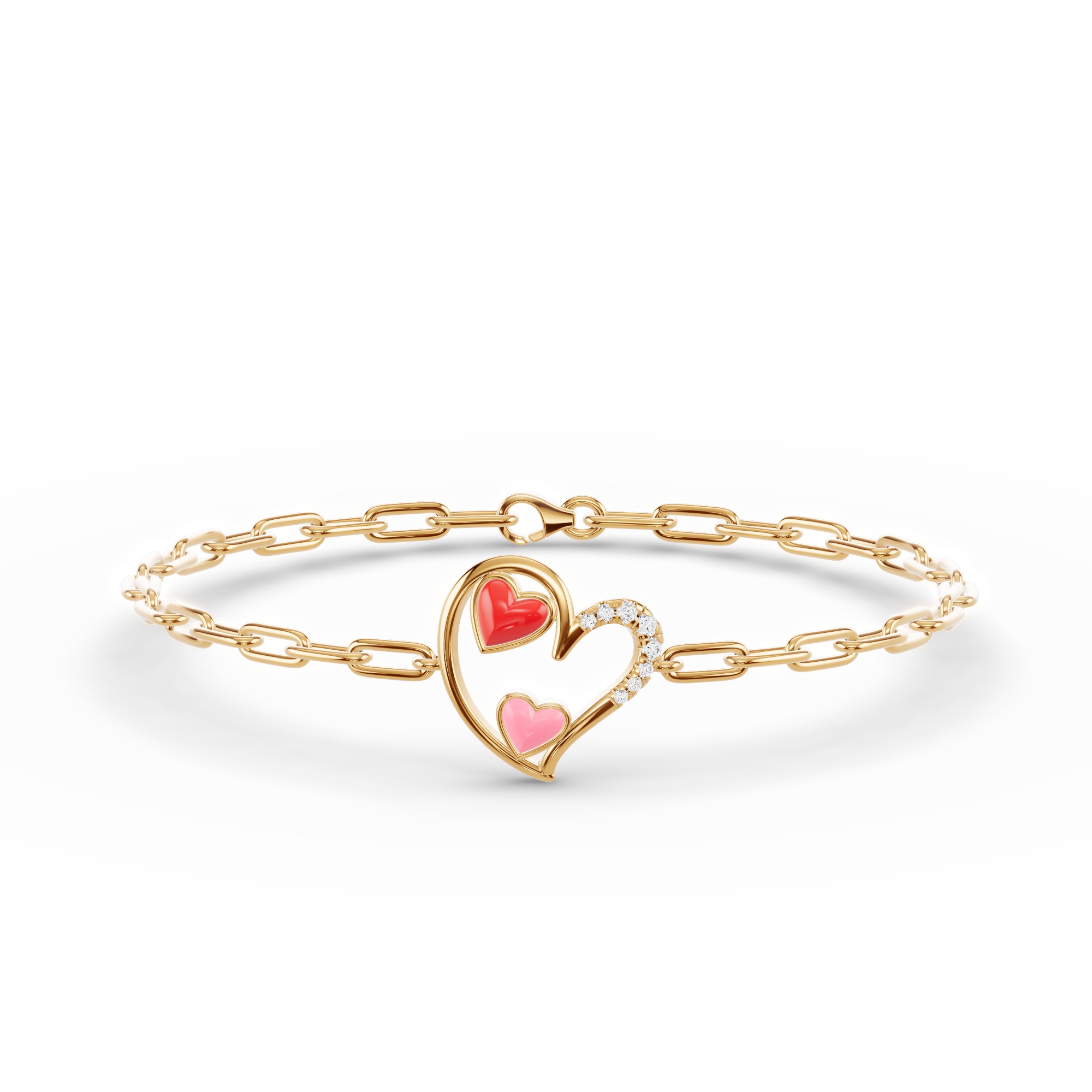 Duet Lab Pavé Heart Bracelet – Red & Pink