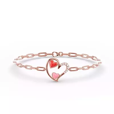 Duet Pavé Heart Bracelet – Red & Pink