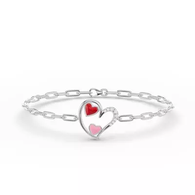 Duet Pavé Heart Bracelet – Red & Pink