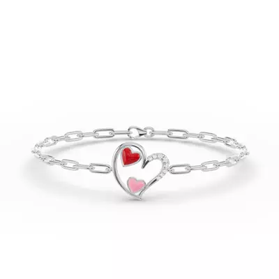 Duet Lab Pavé Heart Silver Bracelet – Red & Pink