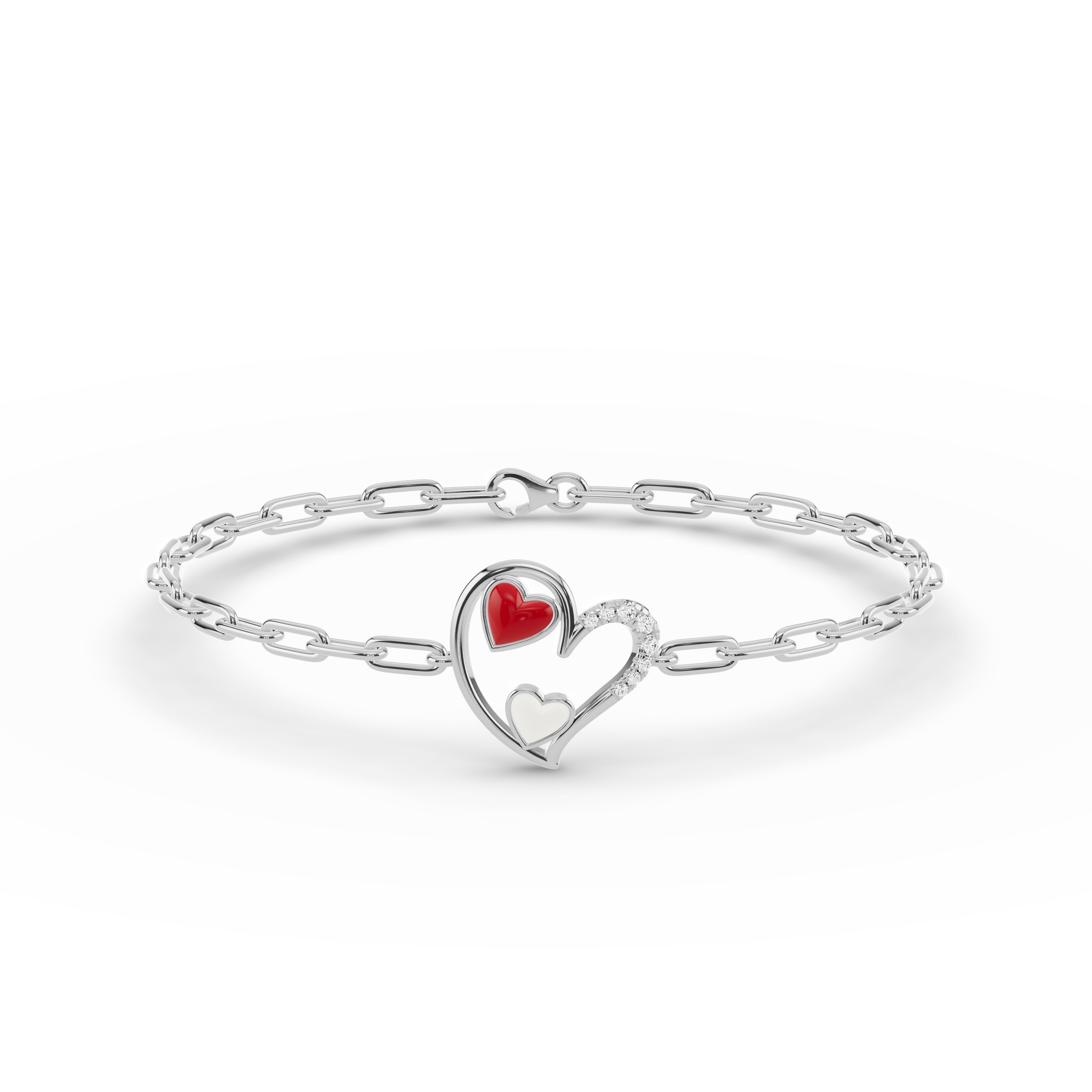 Duet Pavé Heart Bracelet – Red & White