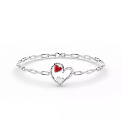Duet Pavé Heart Bracelet – Red & White