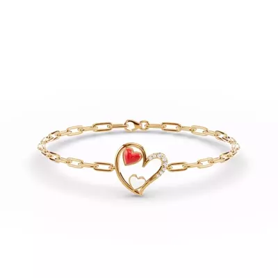 Duet Pavé Heart Bracelet – Red & White
