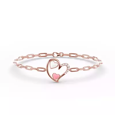 Duet Lab Pavé Heart Bracelet – White & Pink