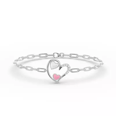 Duet Lab Pavé Heart Bracelet – White & Pink