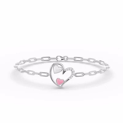 Duet Pavé Heart Bracelet – White & Pink
