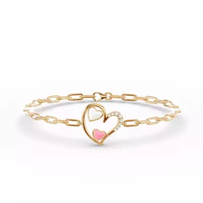 Duet Lab Pavé Heart Bracelet – White & Pink