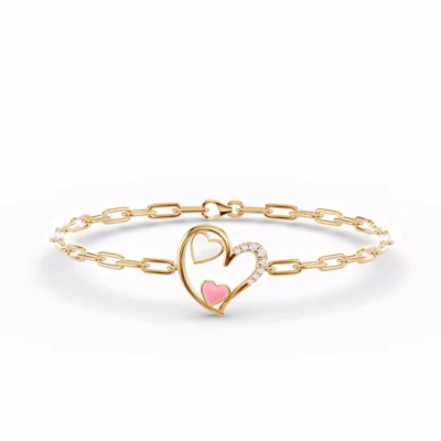Duet Pavé Heart Bracelet – White & Pink