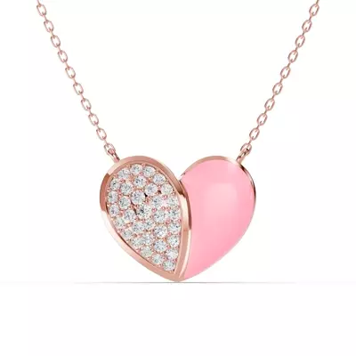 Amara Pink Ceramic Lab Pavé Heart Necklace