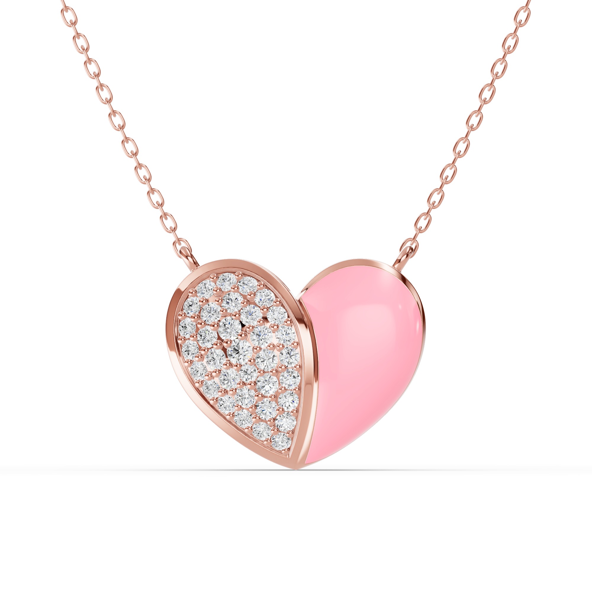 Amara Pink Ceramic Pavé Heart Necklace