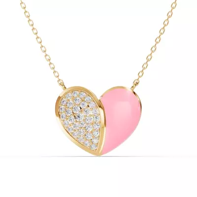 Amara Pink Ceramic Pavé Heart Necklace
