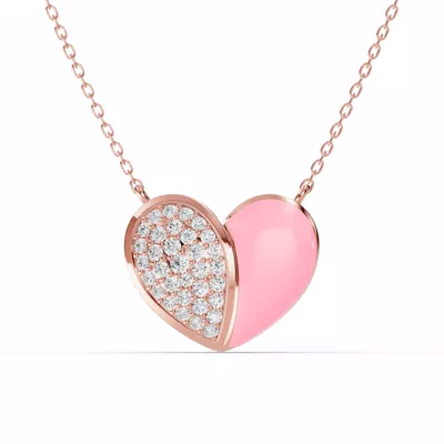 Amara Pink Ceramic Pavé Heart Necklace
