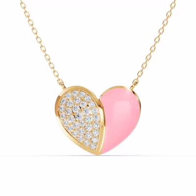 Amara Pink Ceramic Pavé Heart Necklace