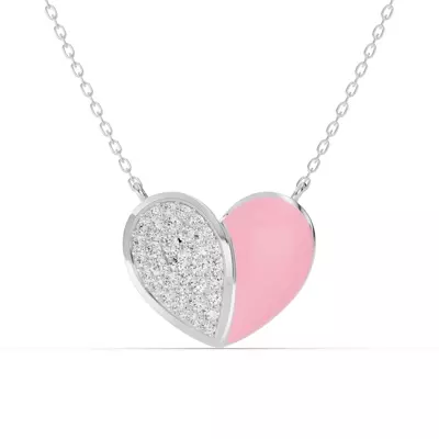 Amara Pink Ceramic Lab Pavé Heart Necklace