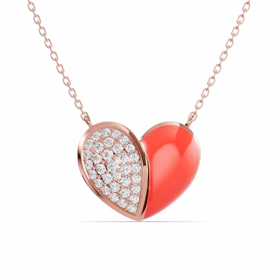 Amara Red Ceramic Lab Pavé Heart Necklace