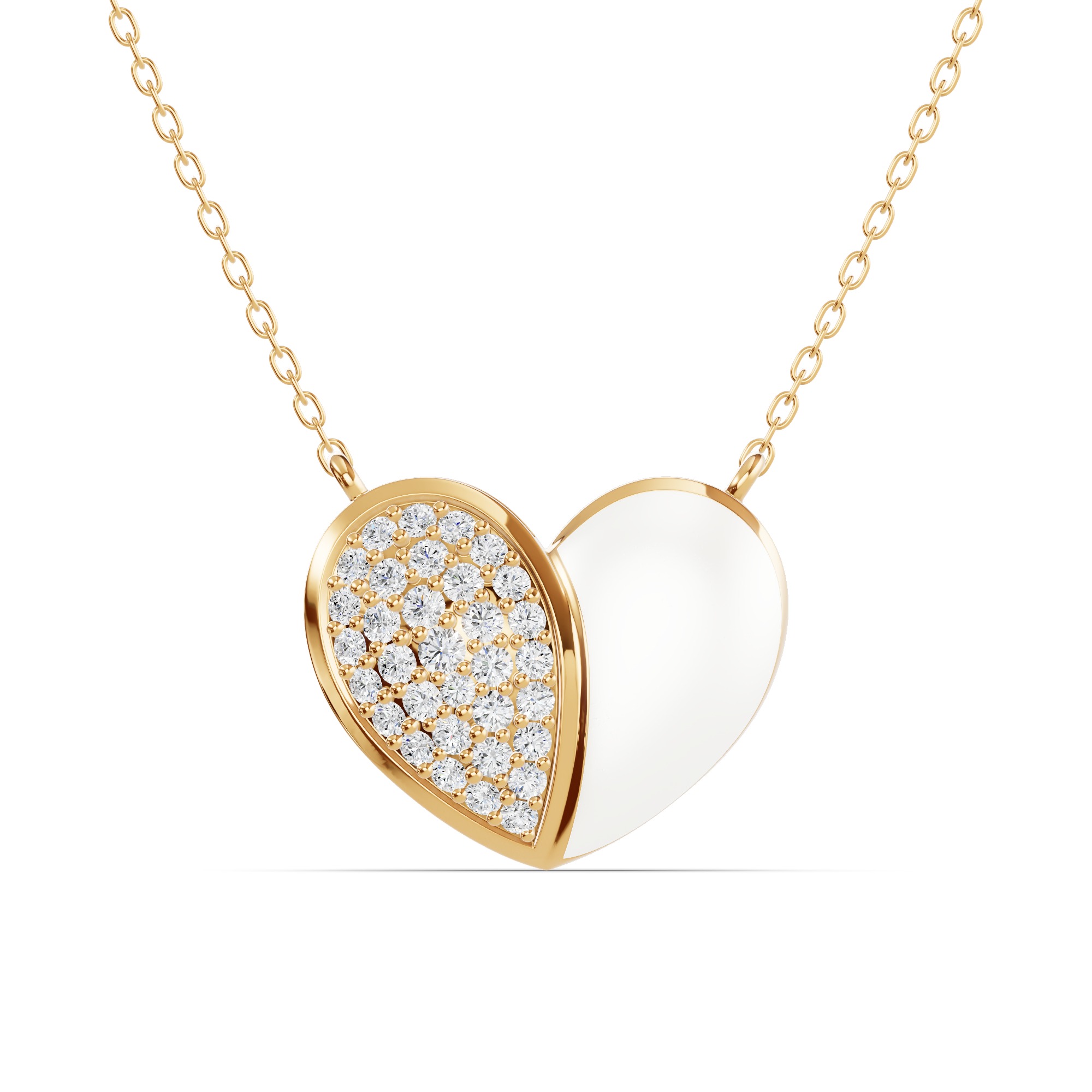 Amara White Ceramic Pavé Heart Necklace