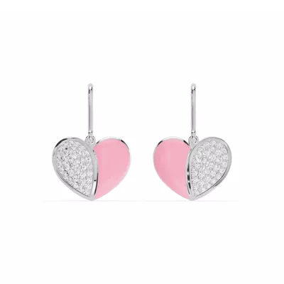 Amara Pink Ceramic Lab Pavé Heart Silver Earrings