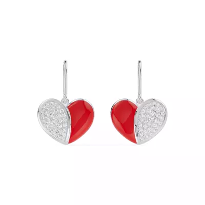 Amara Red Ceramic Pavé Heart Earrings