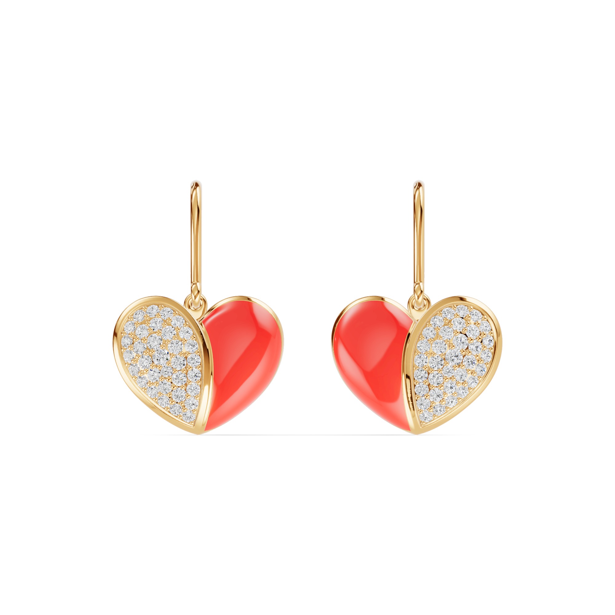 Amara Red Ceramic Lab Pavé Heart Earrings