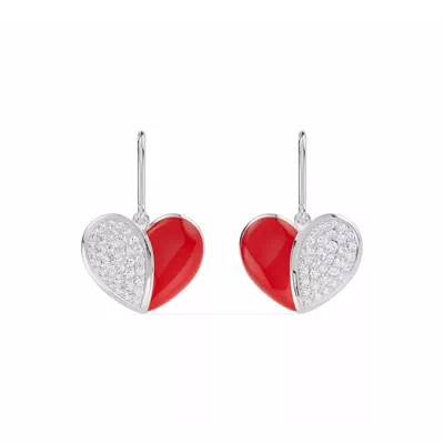 Amara Red Ceramic Lab Pavé Heart Silver Earrings