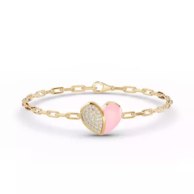 Amara Pink Ceramic Lab Pavé Heart Bracelet