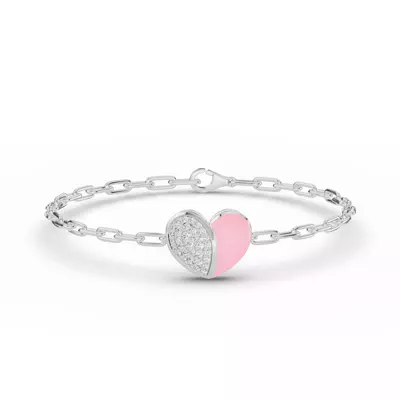 Amara Pink Ceramic Pavé Heart Silver Bracelet