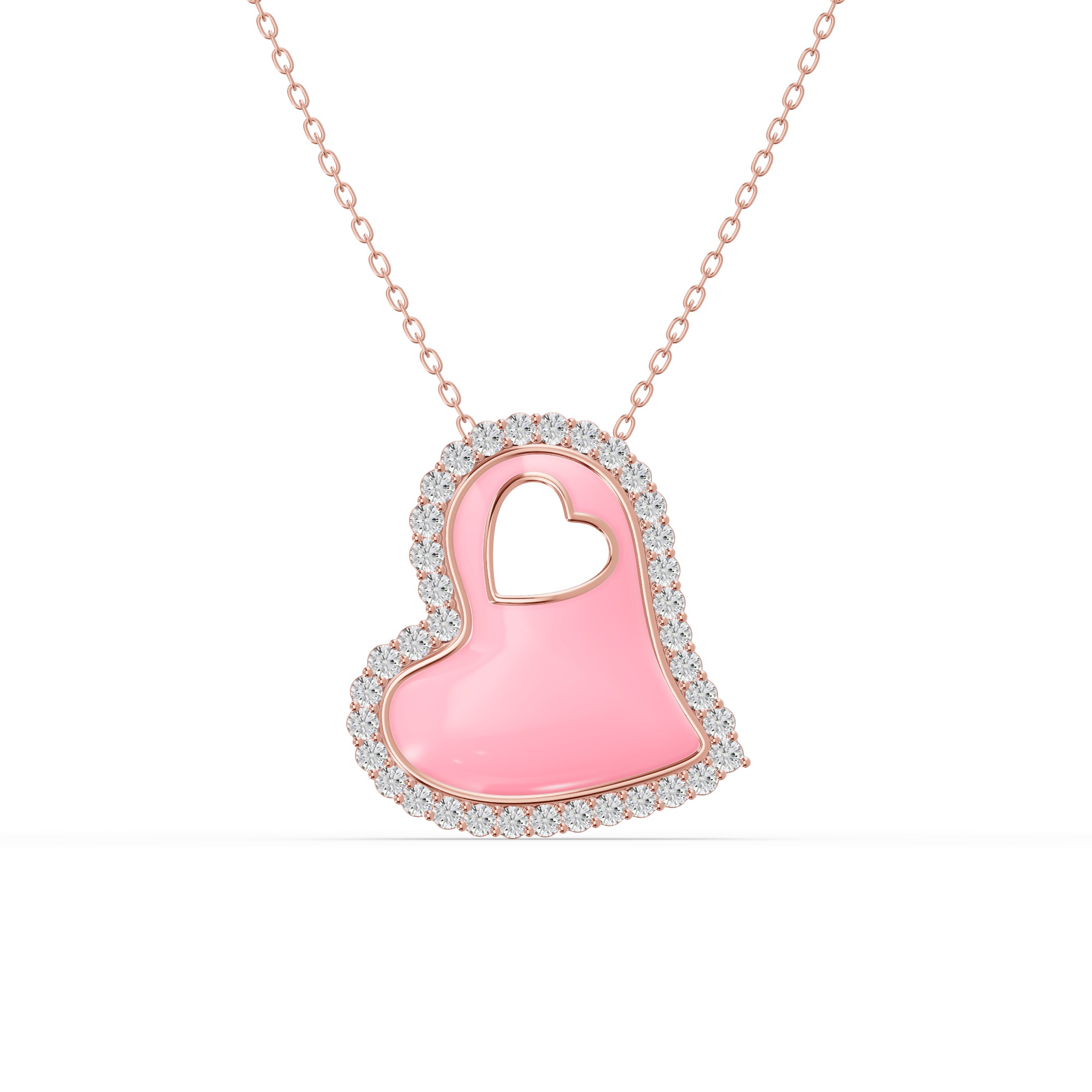 Cherish Pink Pavé Heart Necklace