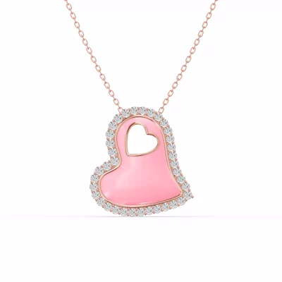 Cherish Pink Lab Pavé Heart Necklace