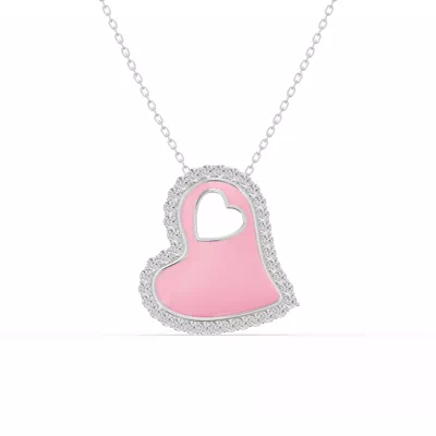Cherish Pink Lab Pavé Heart Necklace