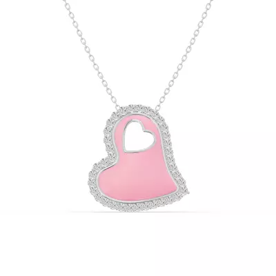 Cherish Pink Pavé Heart Silver Necklace