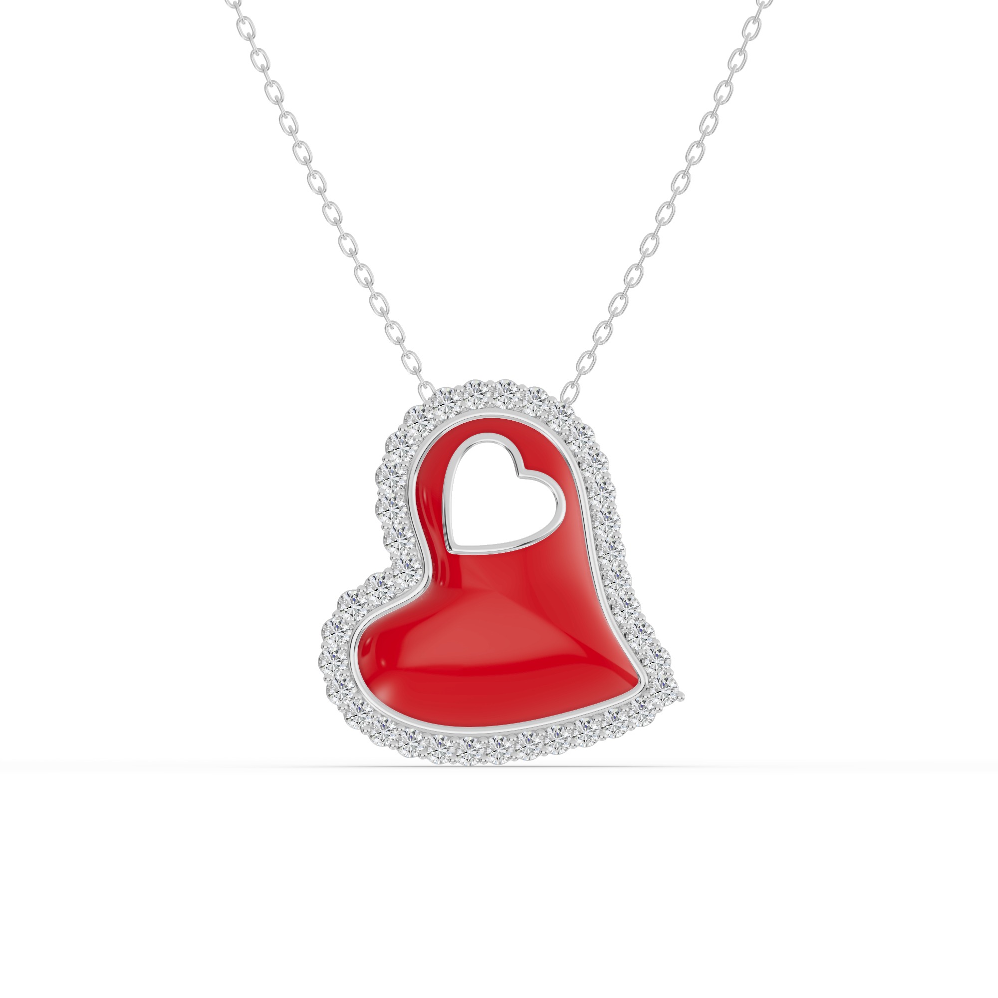 Cherish Red Lab Pavé Heart Necklace