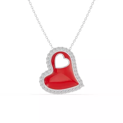 Cherish Red Lab Pavé Heart Silver Necklace