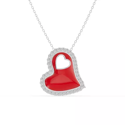 Cherish Red Pavé Heart Silver Necklace