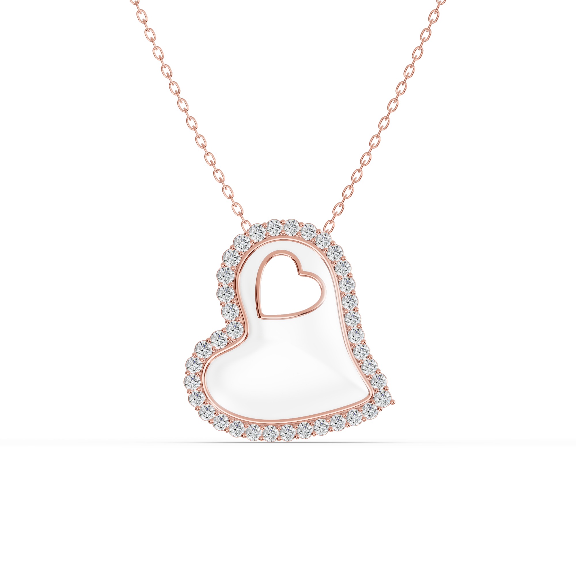 Cherish White Lab Pavé Heart Necklace