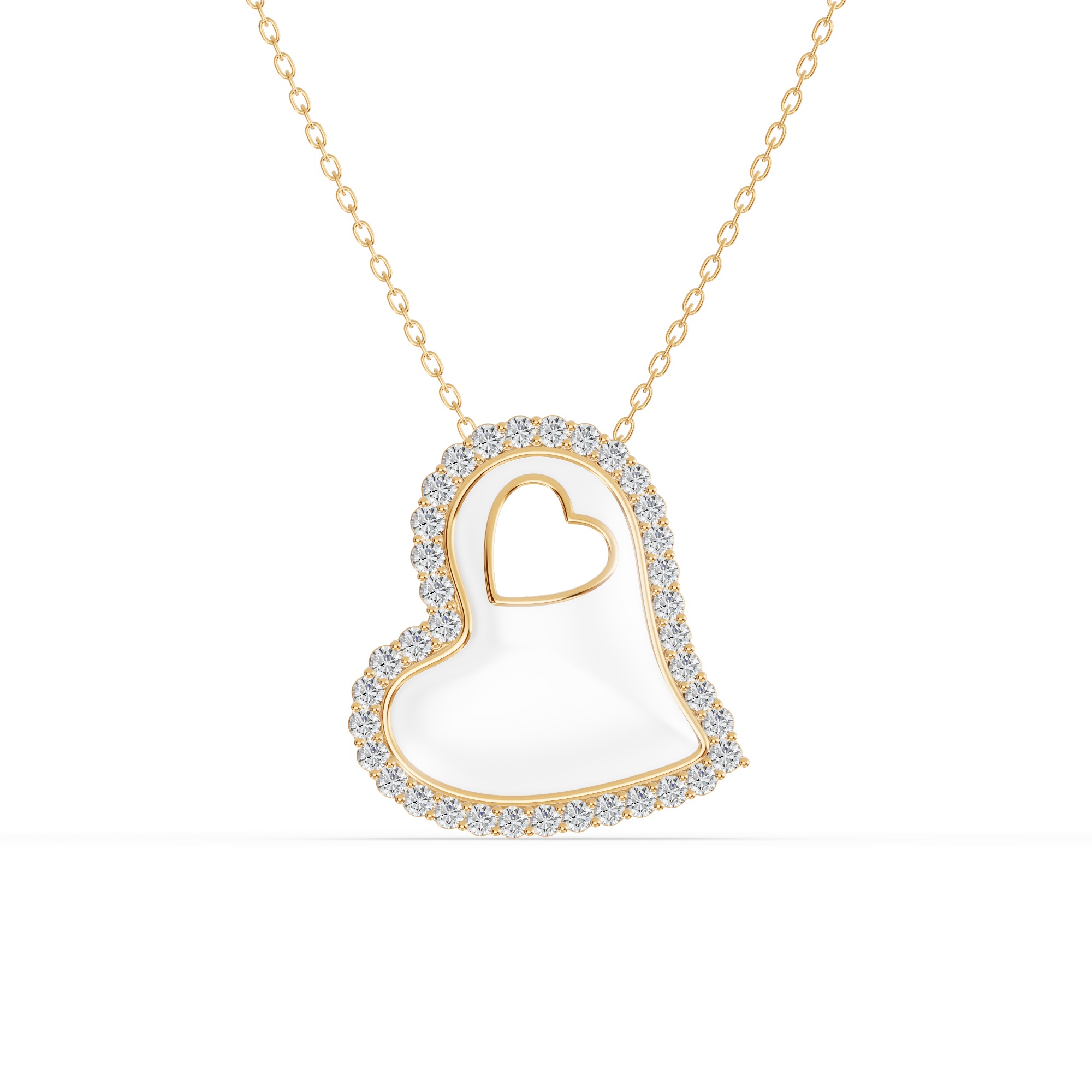 Cherish White Lab Pavé Heart Necklace