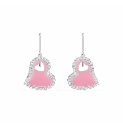 Cherish Pink Lab Pavé Heart Silver Earrings