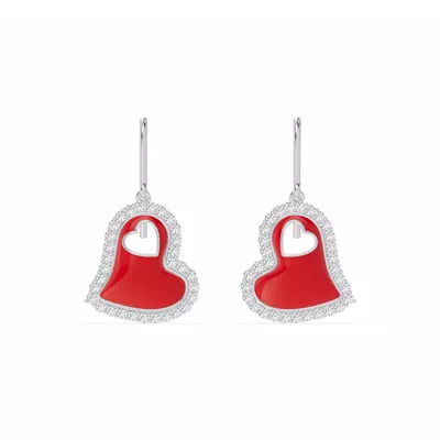 Cherish Red Lab Pavé Heart Silver Earrings