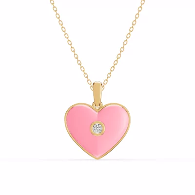 Devotion Pink Heart Bezel Diamond Necklace