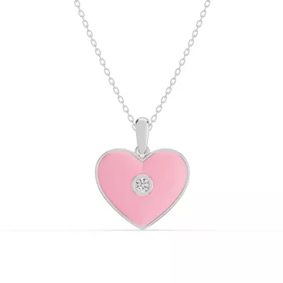 Devotion Pink Heart Bezel Diamond Silver Necklace