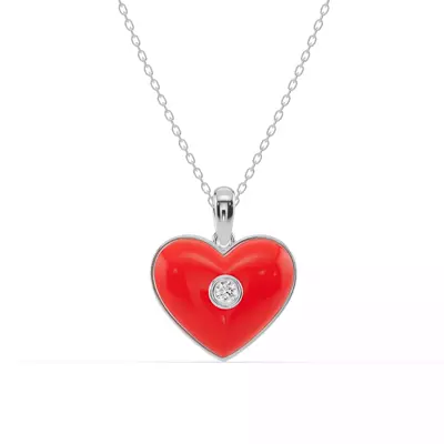 Devotion Red Heart Bezel Diamond Silver Necklace