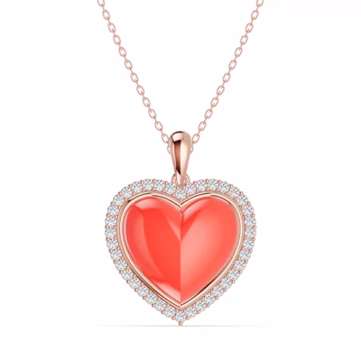 Forever Red Heart Halo Diamond Necklace