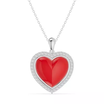 Forever Red Heart Halo Lab Diamond Necklace