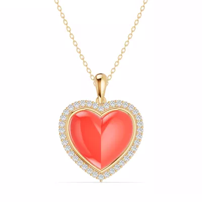 Forever Red Heart Halo Diamond Necklace