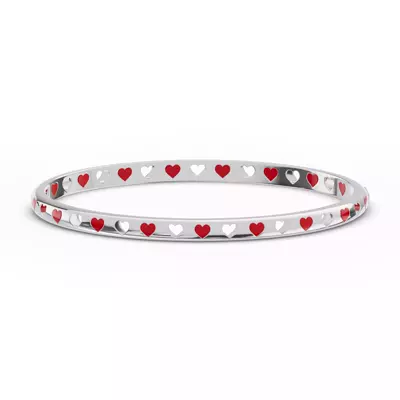 Eternity Red Heart Silver Bangle