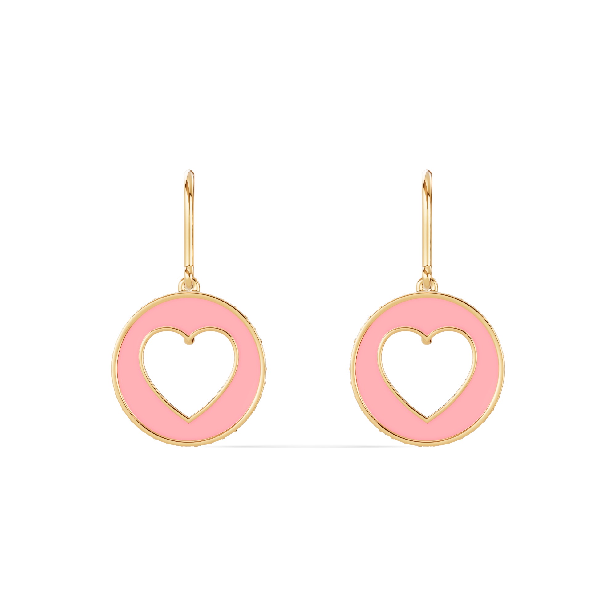 Pink Ceramic Open-Heart Pavé Drop Earrings